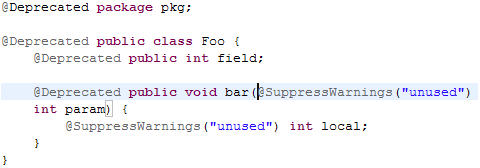 Java formatter example. The simple snippet with the annotations formatted.