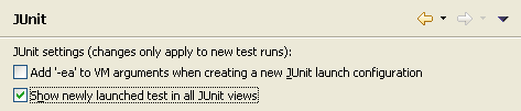 JUnit preference page