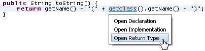 Open Return Type popup on a method