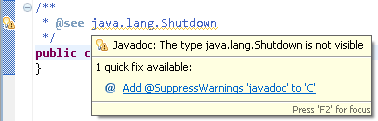Suppress javadoc warnings using @SuppressWarnings("javadoc") annotation