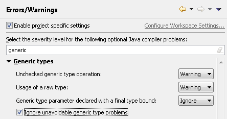 compiler option on the Errors/Warnings page