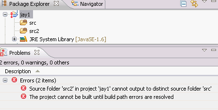 Build path error when source folder's output location overlaps another source folder
