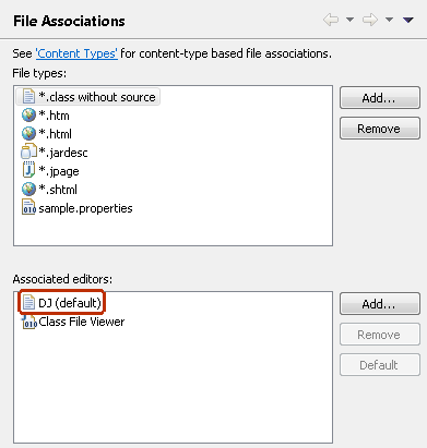 Screenshot of the 'File Associations' preference page