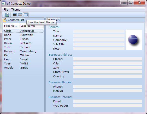 Example of custom styling in contacts demo