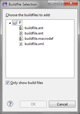 The Add Buildfiles dialog