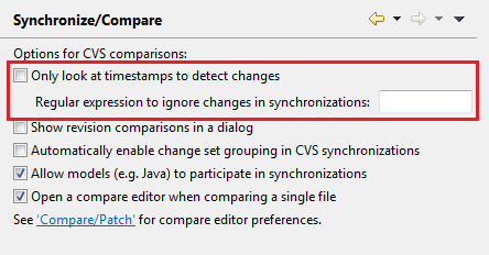 Preferences for filters in CVS Sync View 