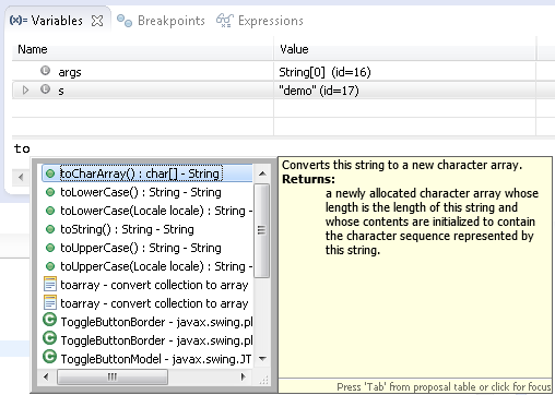 Screenshot showing Javadoc when doing content assist