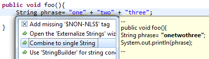 String s = "Delete " + "two" + " files?" // becomes: String s = "Delete two files?"