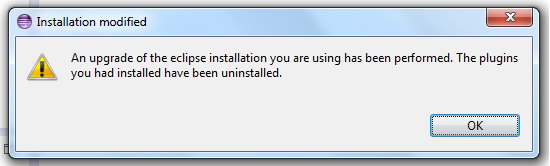 Dialog warning about a modified install