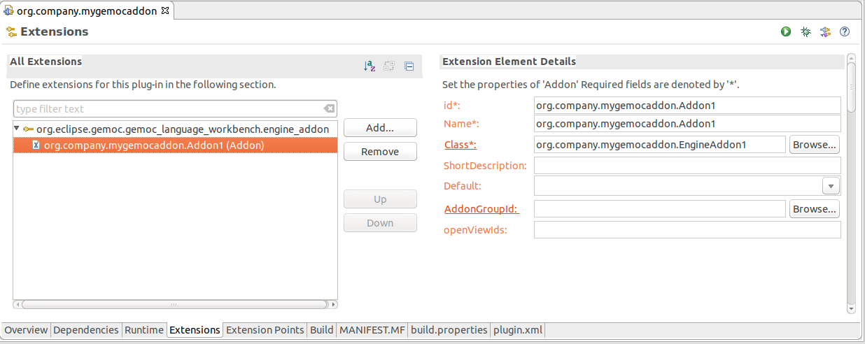 EngineAddon extension point details screenshot