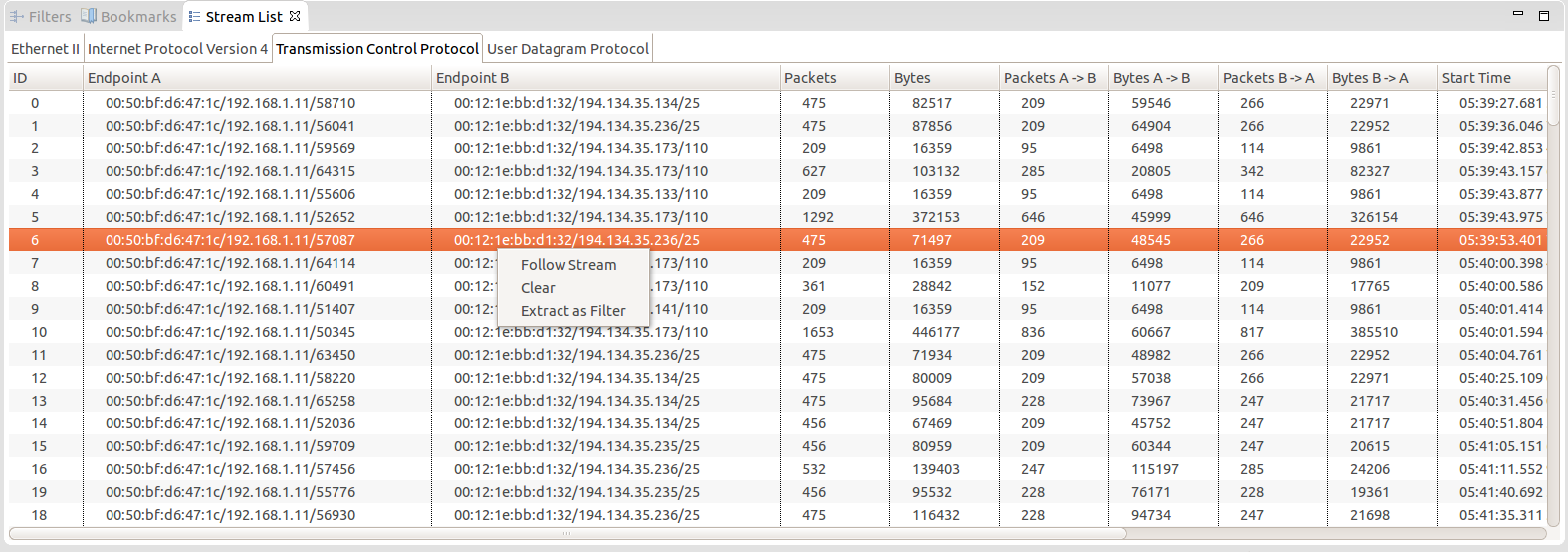 Example of Stream List View Example of Stream List View